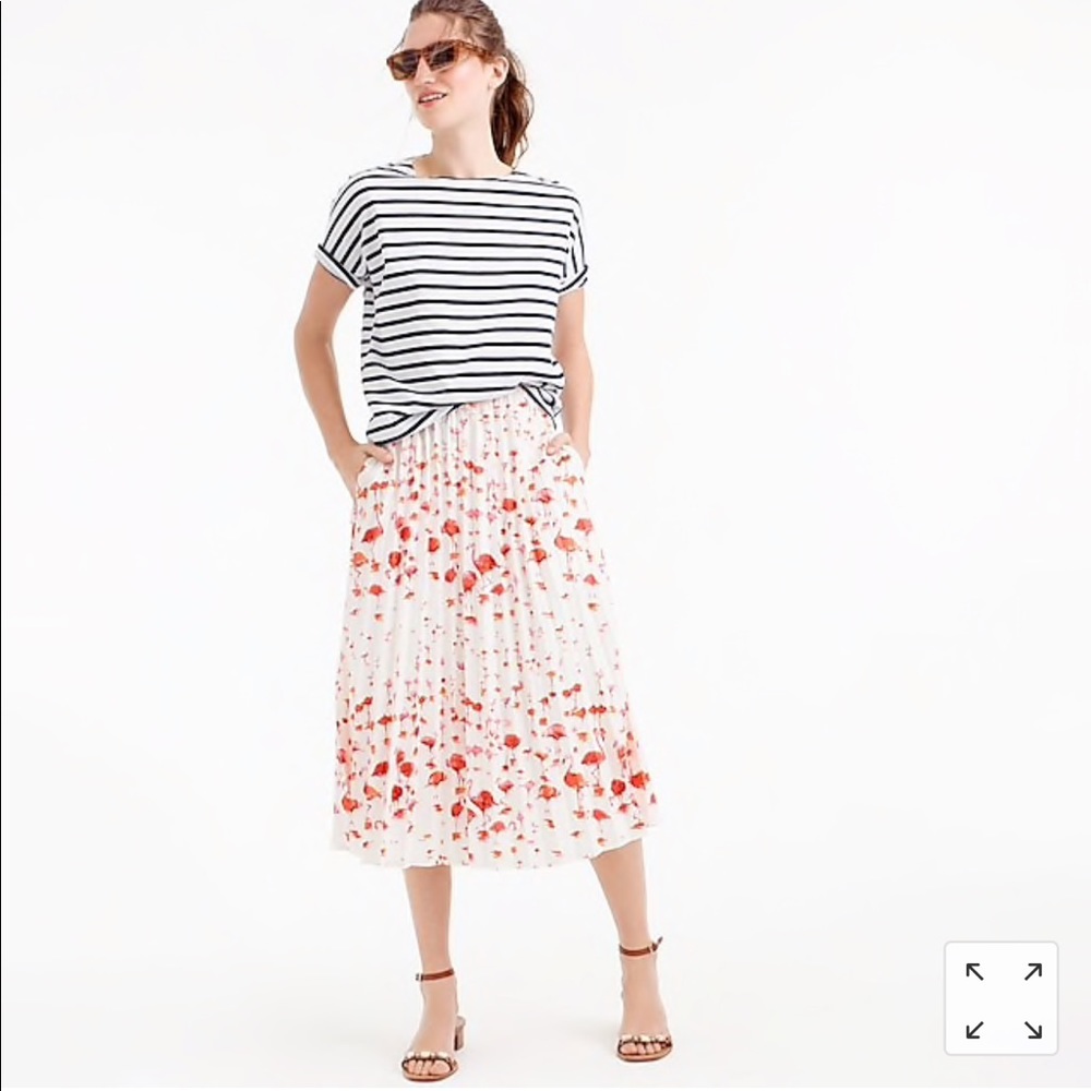 J.Crew pleated midi skirt in flamingo print